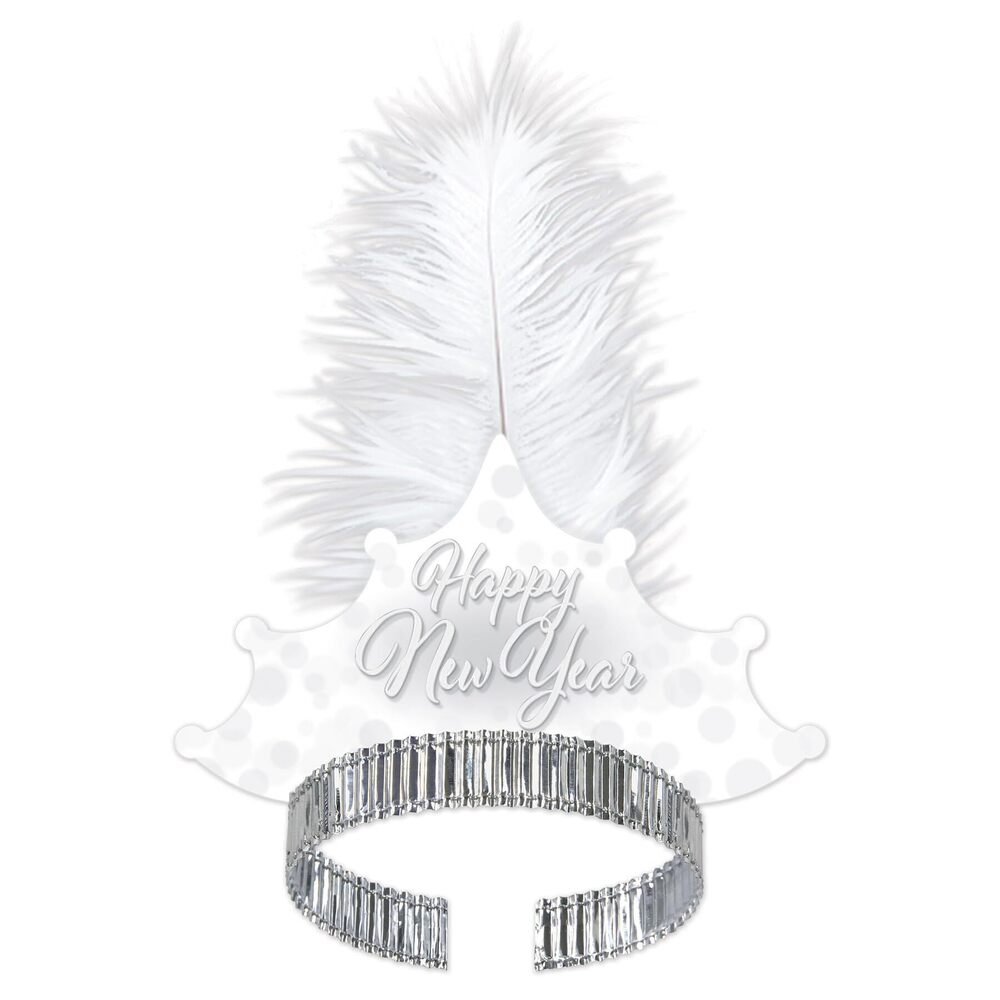 3578 Whiteout New Year Tiaras with Plume Feathers, 25 Elegant NYE Countdown